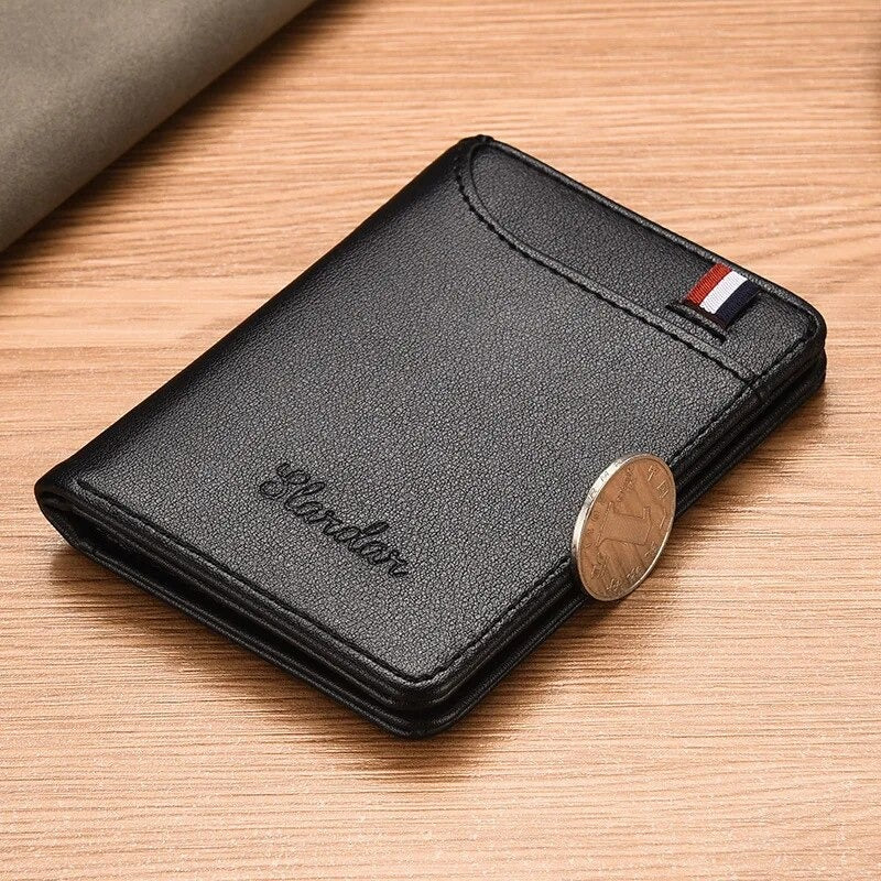 Slim Card Holder Wallet for Men with Cash Pocket, ID Window & Hidden Card Slot – Compact Pocket Size Design - Black