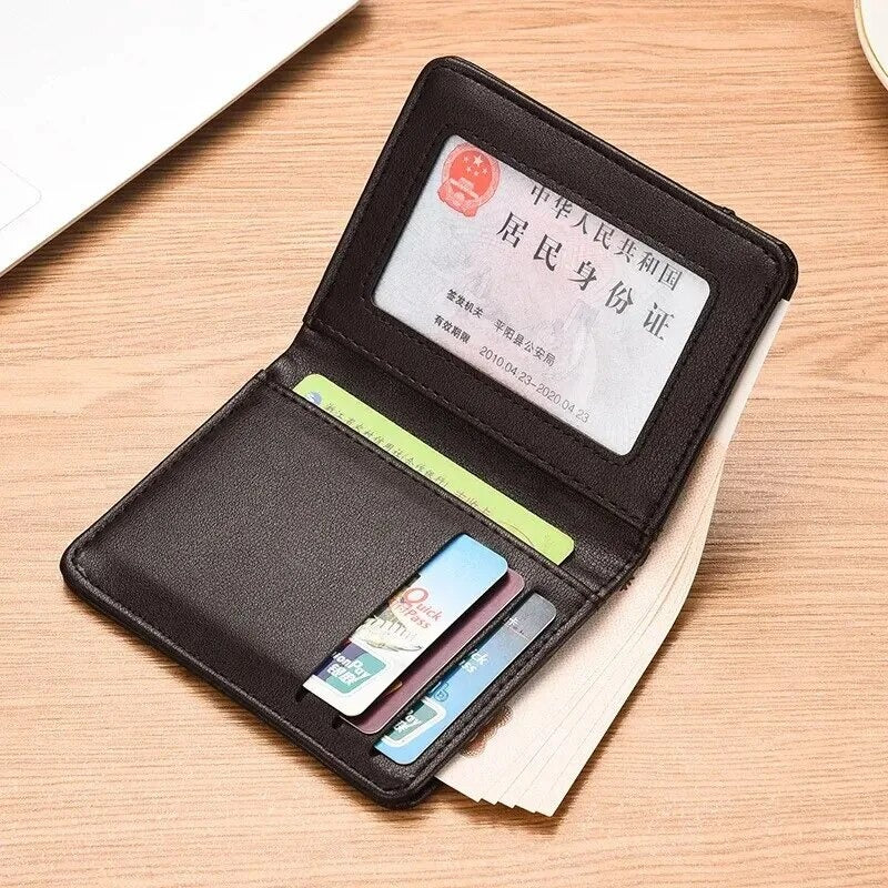 Slim Card Holder Wallet for Men with Cash Pocket, ID Window & Hidden Card Slot – Compact Pocket Size Design - Black