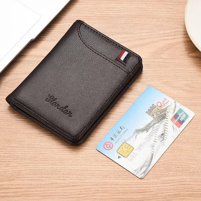 Slim Card Holder Wallet for Men with Cash Pocket, ID Window & Hidden Card Slot – Compact Pocket Size Design - Black
