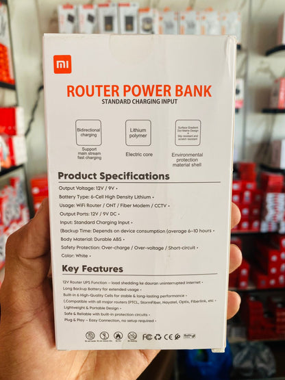 Mi Router Power Bank UPS – 12V/9V WiFi Router Backup Battery for PTCL, StormFiber & Fiber Modems